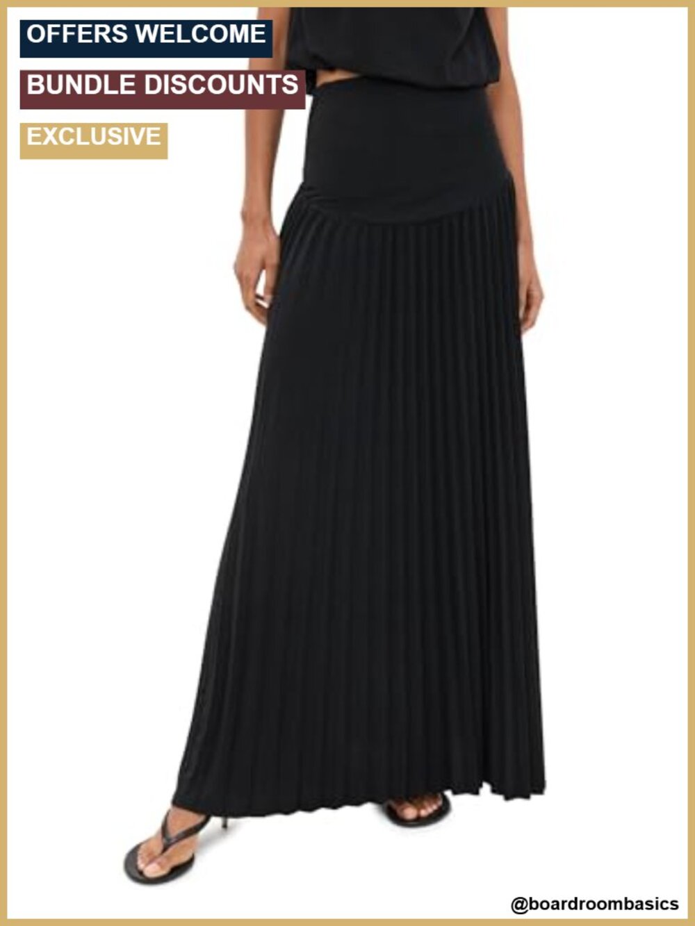 Pleated Maxi Skirt Lightweight Stretch Knit High Rise Wide Waistband